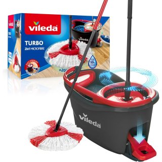 Vileda Turbo Wischmopp Komplett Set , Bodenwischer mit Teleskopstiel 75-130cm